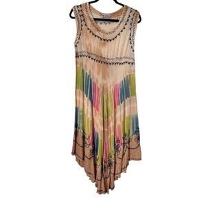 Just Cruising Tank Dress Multicolor Tie Dye Sleeveless Boho Hippie Asymmetrical